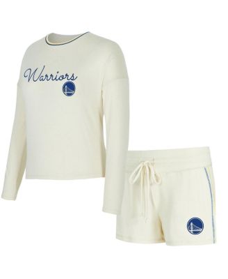 Concepts Sport - Women's 2-Pieace Sport Cream Golden State Warriors Kaki Hacci Knit Long Sleeve Top and Shorts Set