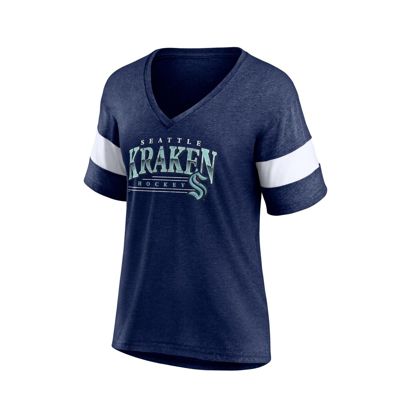 Женская футболка Fanatics Heather Deep Sea Blue Seattle Kraken Clapper V-Neck Half-Sleeve — фото 3