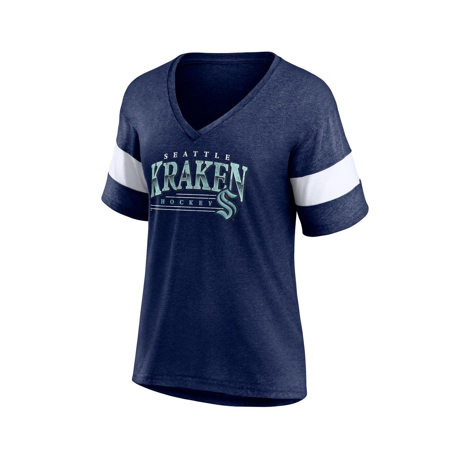 Women's Heather Deep Sea Blue Seattle Kraken Clapper V-Neck Half-Sleeve T-Shirt