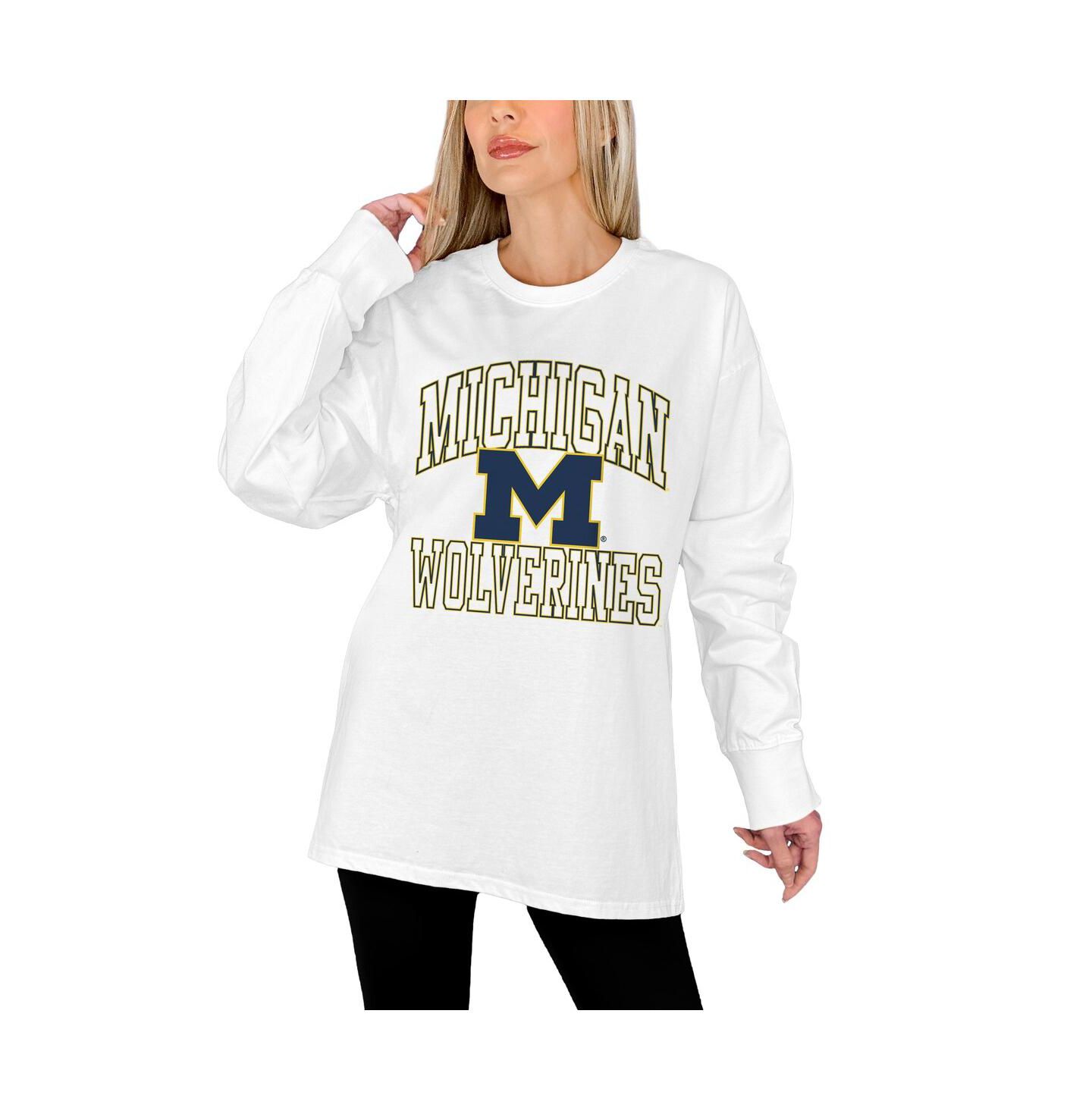 Женская футболка Gameday Couture White Michigan Wolverines Mind Games Oversized Long Sleeve — фото 1