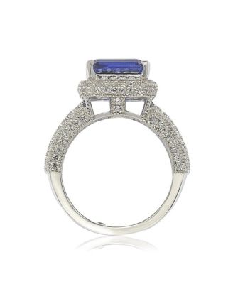 Suzy Levian Sterling Silver Sapphire & Created White Sapphire Emerald-Cut Ring