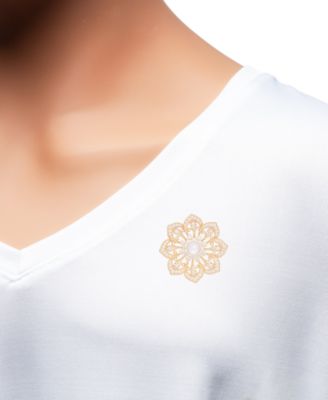 Cultured Freshwater Pearl (7mm) & Cubic Zirconia Filigree Flower Pin in 18K Gold-Plated Sterling Silver