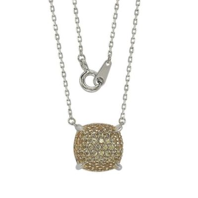 Suzy Levian Sterling Silver Sapphire Pave Puff 10 mm Solitaire Station Necklace