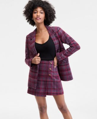 On 34th Womens Plaid Single Button Blazer V Neck Tank Plaid Wrap Mini Skirt Macys Exclusive In Purple