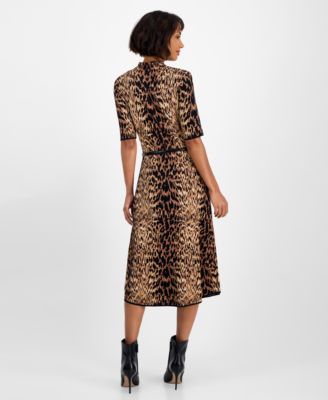 Women's Jacquard Animal-Print Fit & Flare Dress