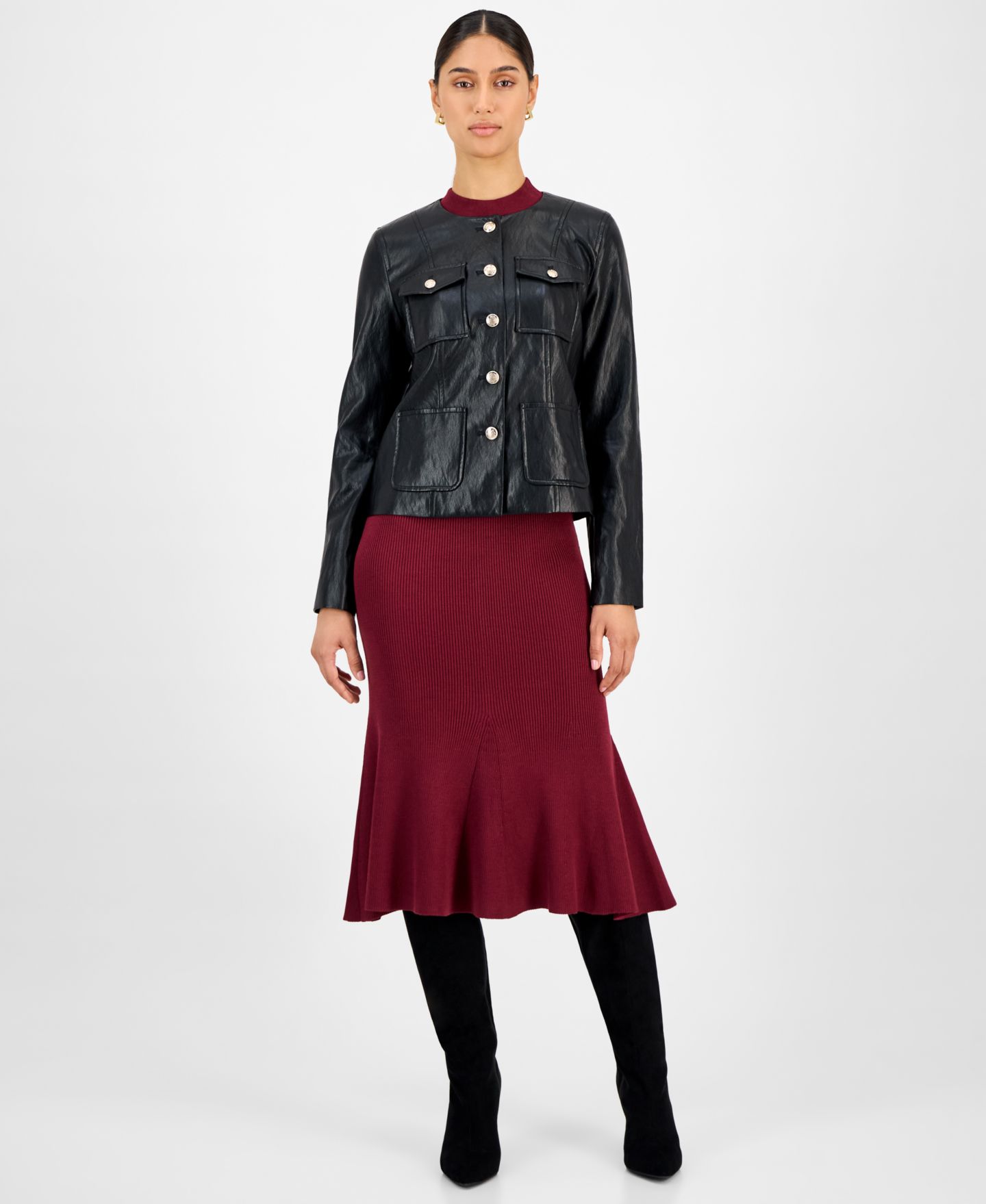 Женская куртка T Tahari Button-Front Faux Leather, цвет: Чёрный — фото 2