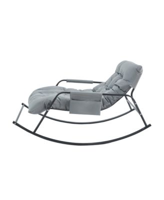 Rocking Chair with Extra-Wide leather Upholstered Gliding Chair Boucle Reclining Chair