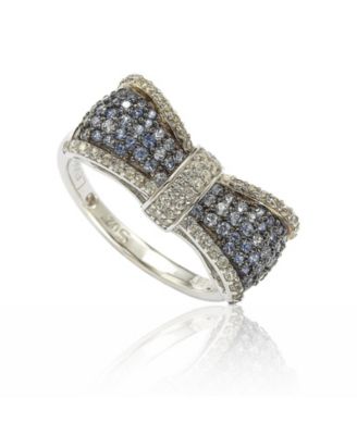 Suzy Levian Sterling Silver Sapphire & Created White Sapphire Pave Puff Bow Band Ring