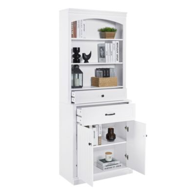 Bathroom Storage Cabinet with Two Doors, Drawers, Adjustable Shelf & Open Shelves