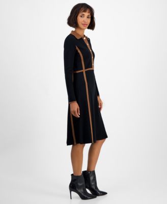 Women's Collared Long-Sleeve Snap-Front Dress