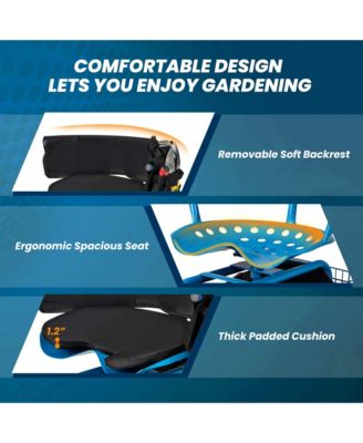 Rolling Garden Cart with Adjustable Height Workseat and Tool Storage