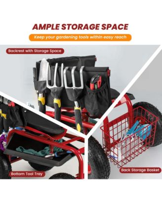 Rolling Garden Cart with Adjustable Height Workseat and Tool Storage