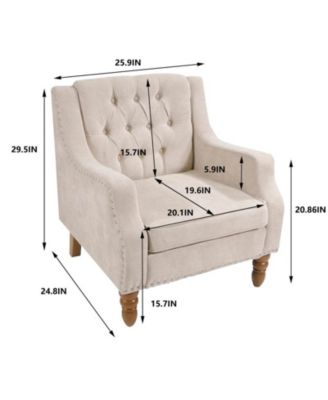 Footrest Chair Set with Vintage Brass Studs, Button Tufted Upholstered Armchair