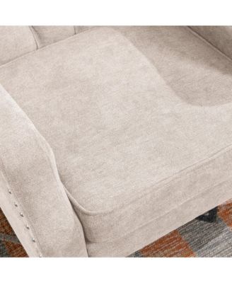 Footrest Chair Set with Vintage Brass Studs, Button Tufted Upholstered Armchair