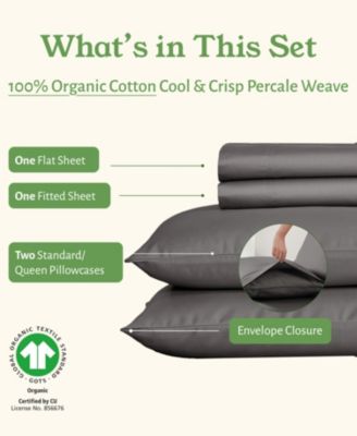 Sheets Set, Authentic 100% Organic Cotton Percale, Bed Sheet by California Design Den