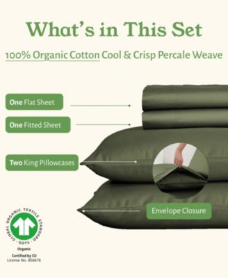 100% Organic Cotton Percale 4-Pc. Sheet Set, California King