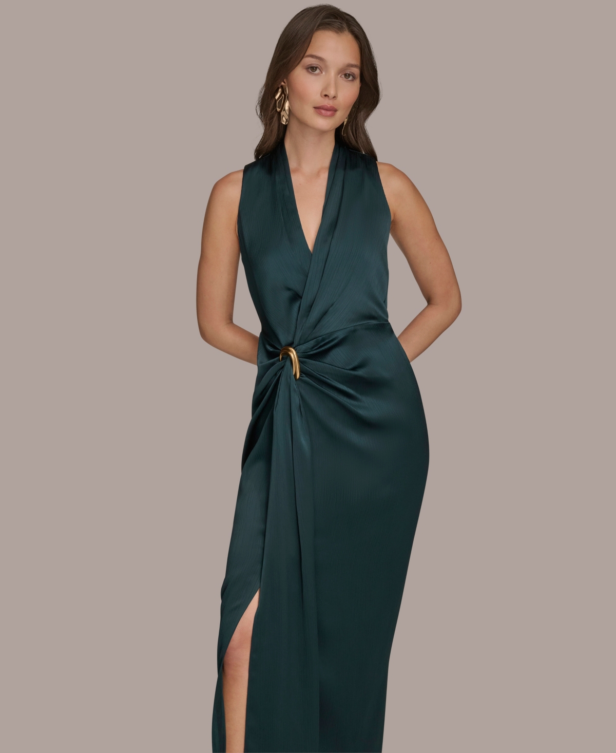 Donna Karan Halter Neck Rouched In Green