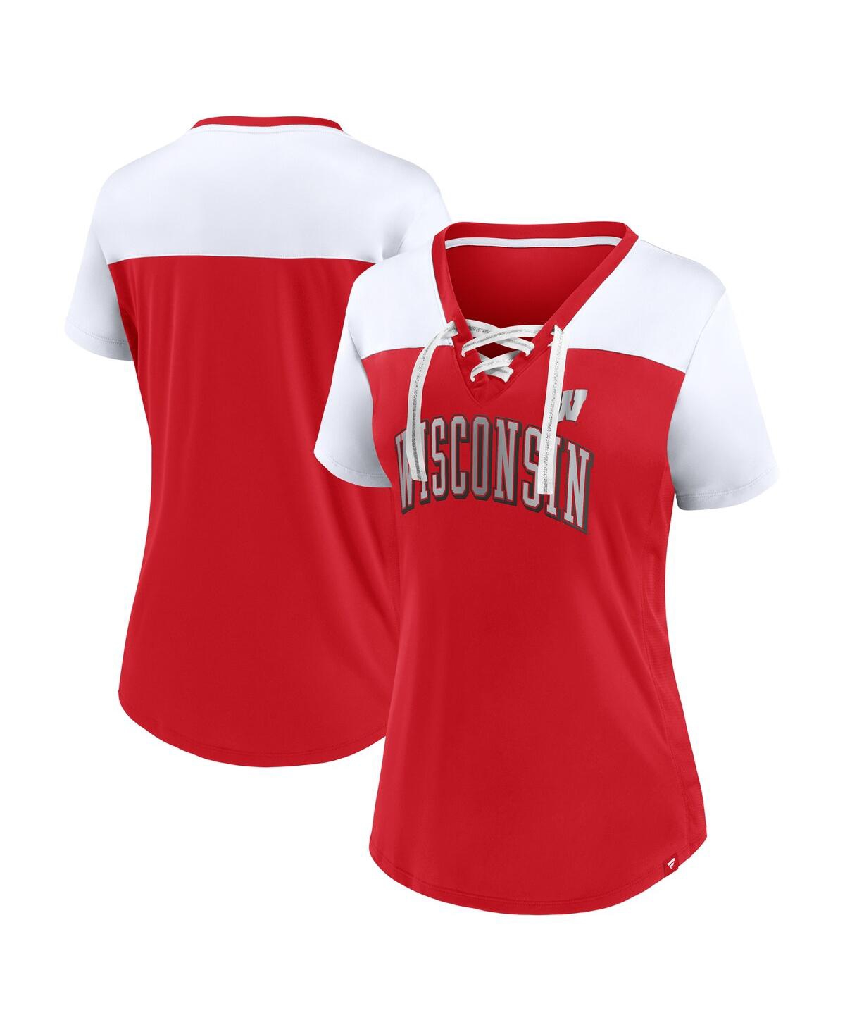 Fanatics Women's Red Wisconsin Badgers Fundamentals Campus Win Athena Lace-Up V-Neck T-Shirt