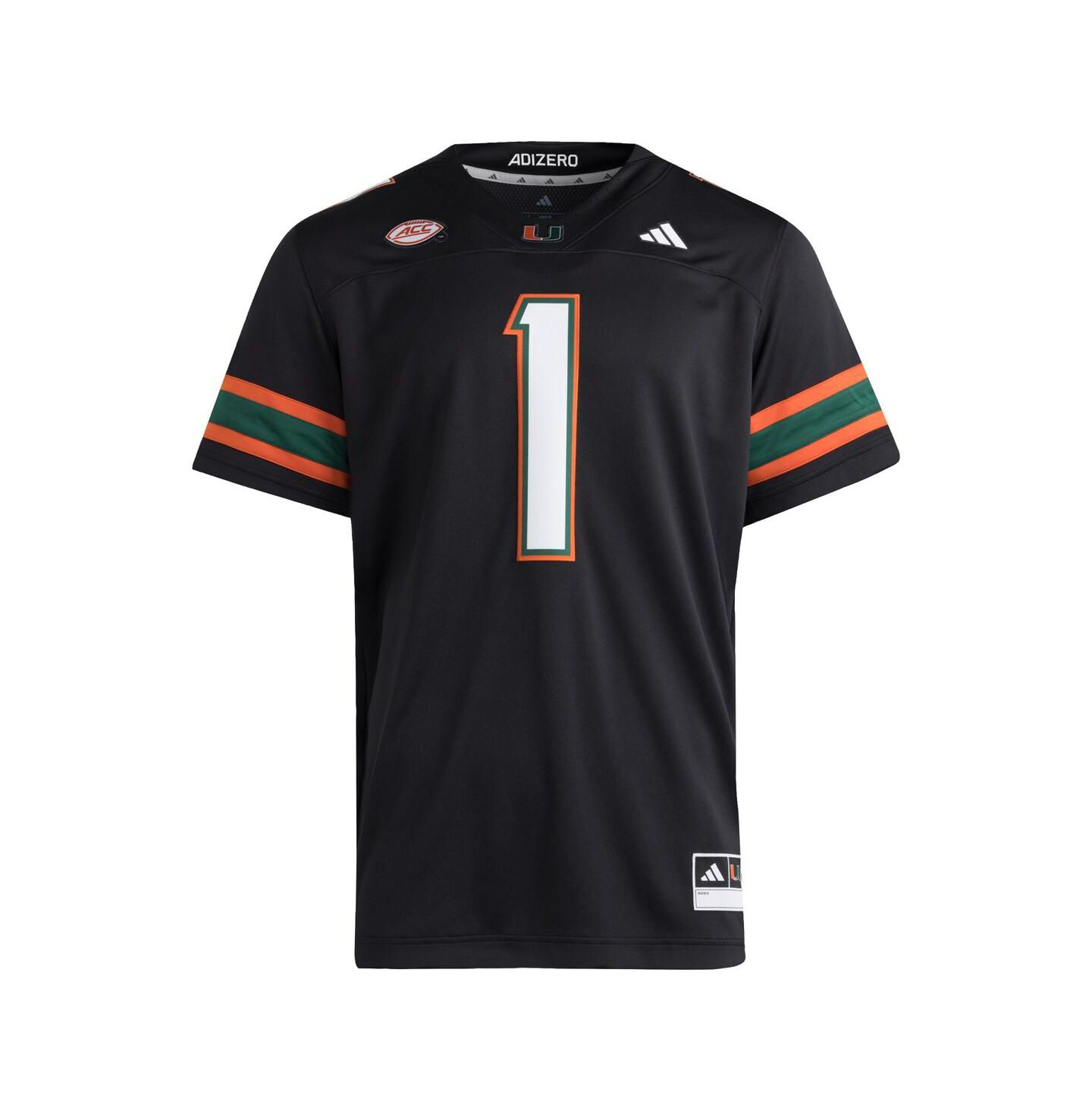 Мужской топ adidas 1 Black Miami Hurricanes Premier Jersey — фото 3