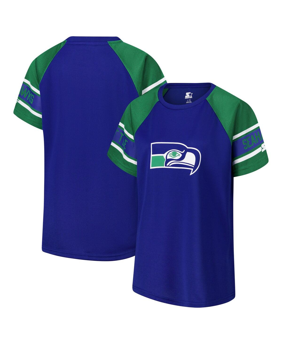Starter Women's Royal Seattle Seahawks 1st Rounder Color Block Raglan Top In Blue