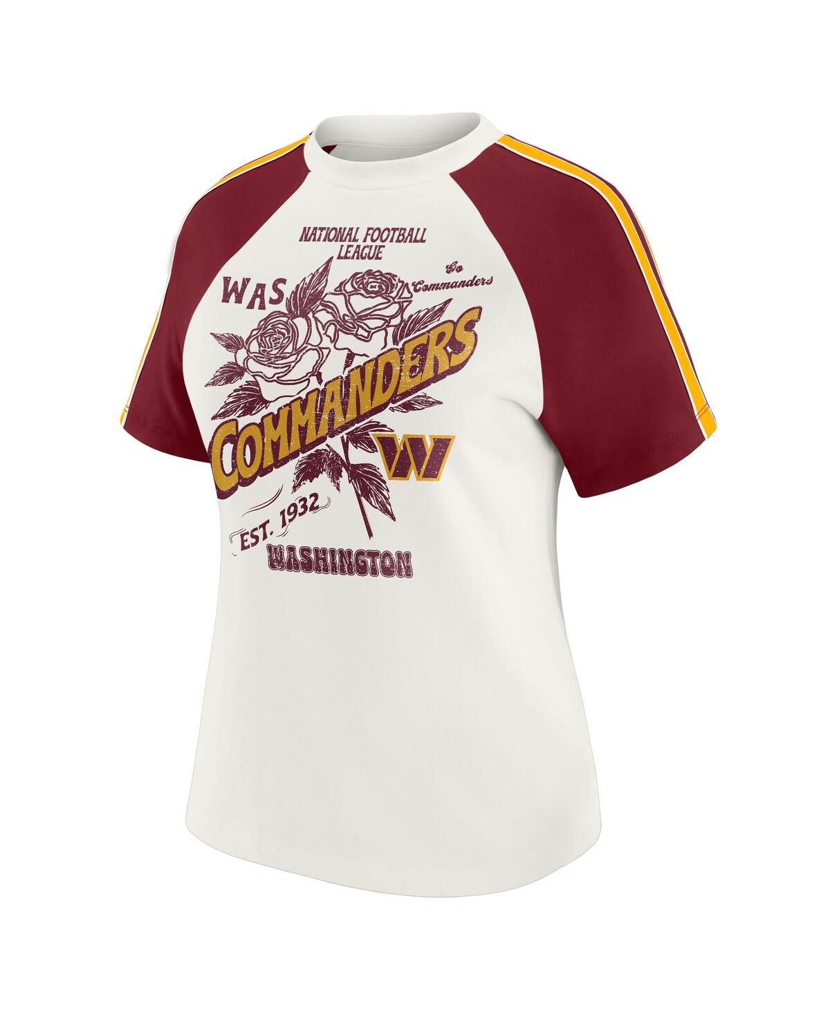 Wear By Erin Andrews Women's White Washington Commanders Sleeve Stripe Distressed Raglan T-shirt In White