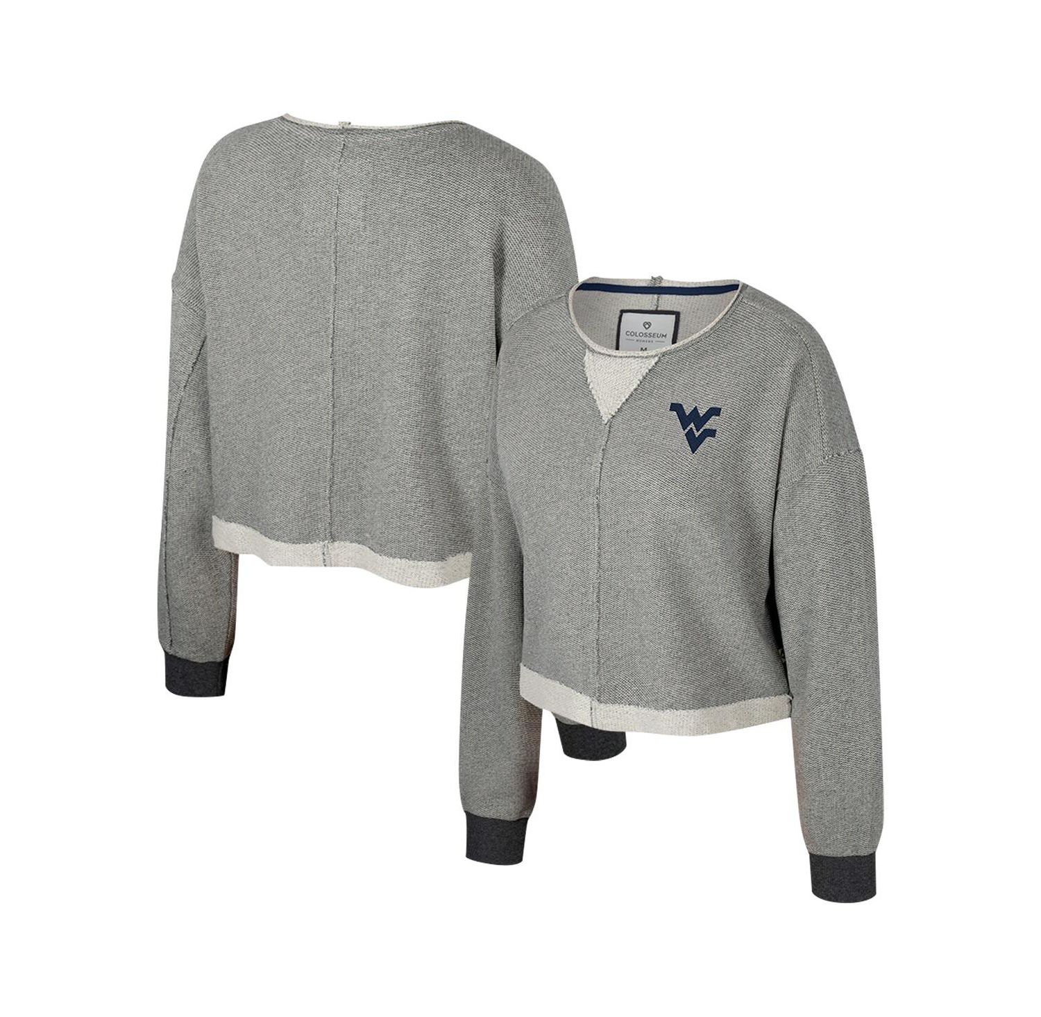Women's Charcoal West Virginia Mountaineers Magnum Scoop Neck Cropped Pullover Sweatshirt