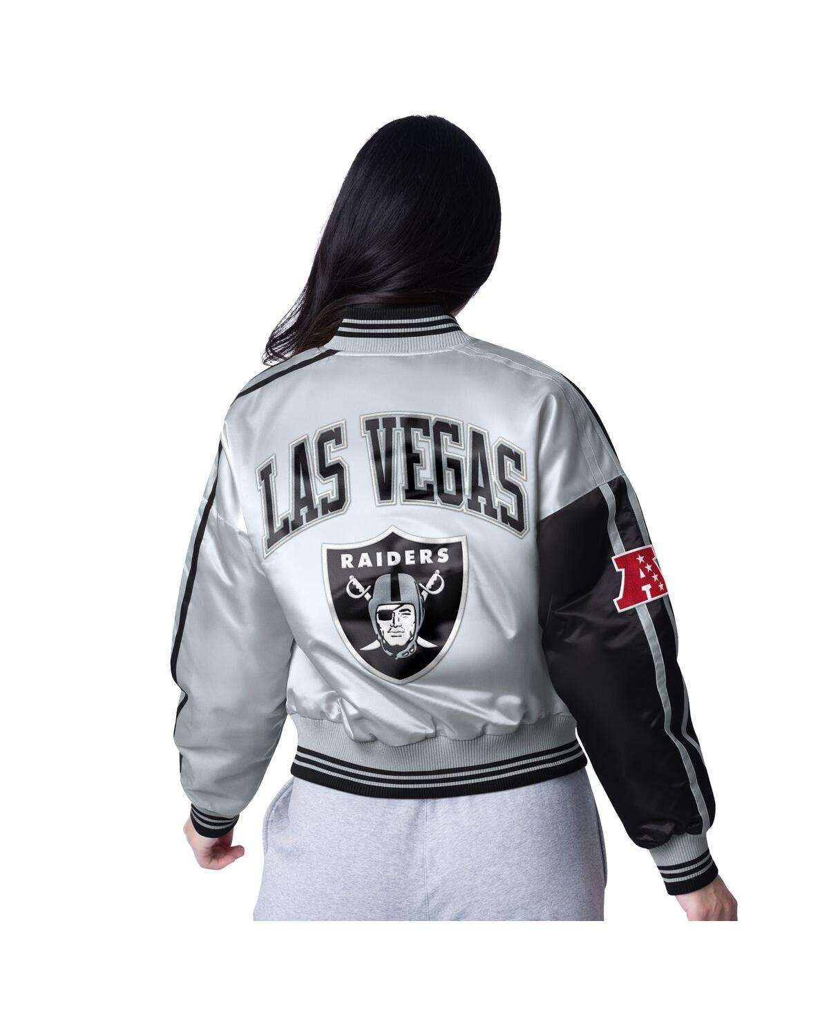 Starter Women's Silver/black Las Vegas Raiders Cropped Full-snap Jacket In Black