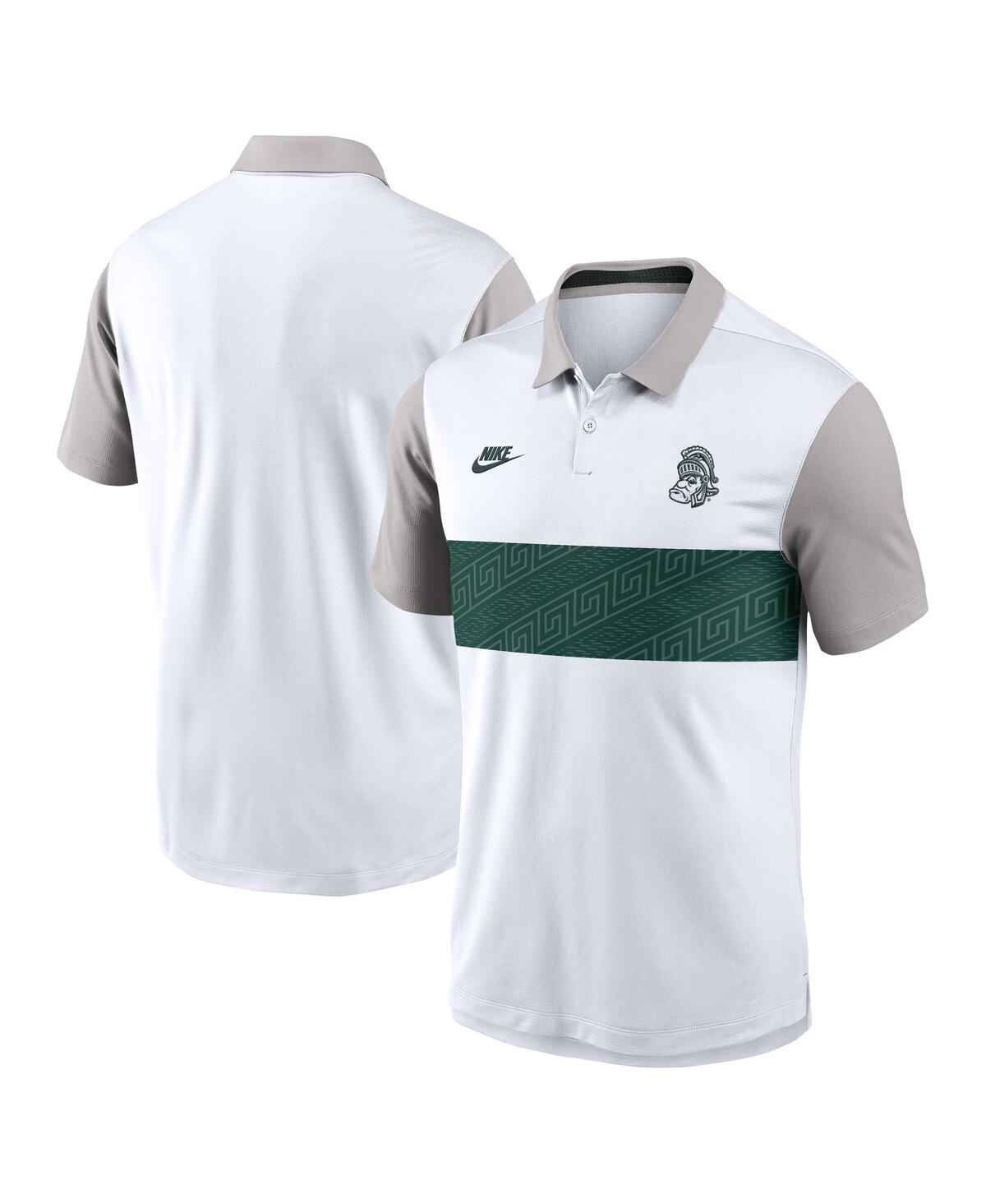 Nike White/gray Michigan State Spartans Athletic Prep Legacy Logo Vapor Performance Polo In White