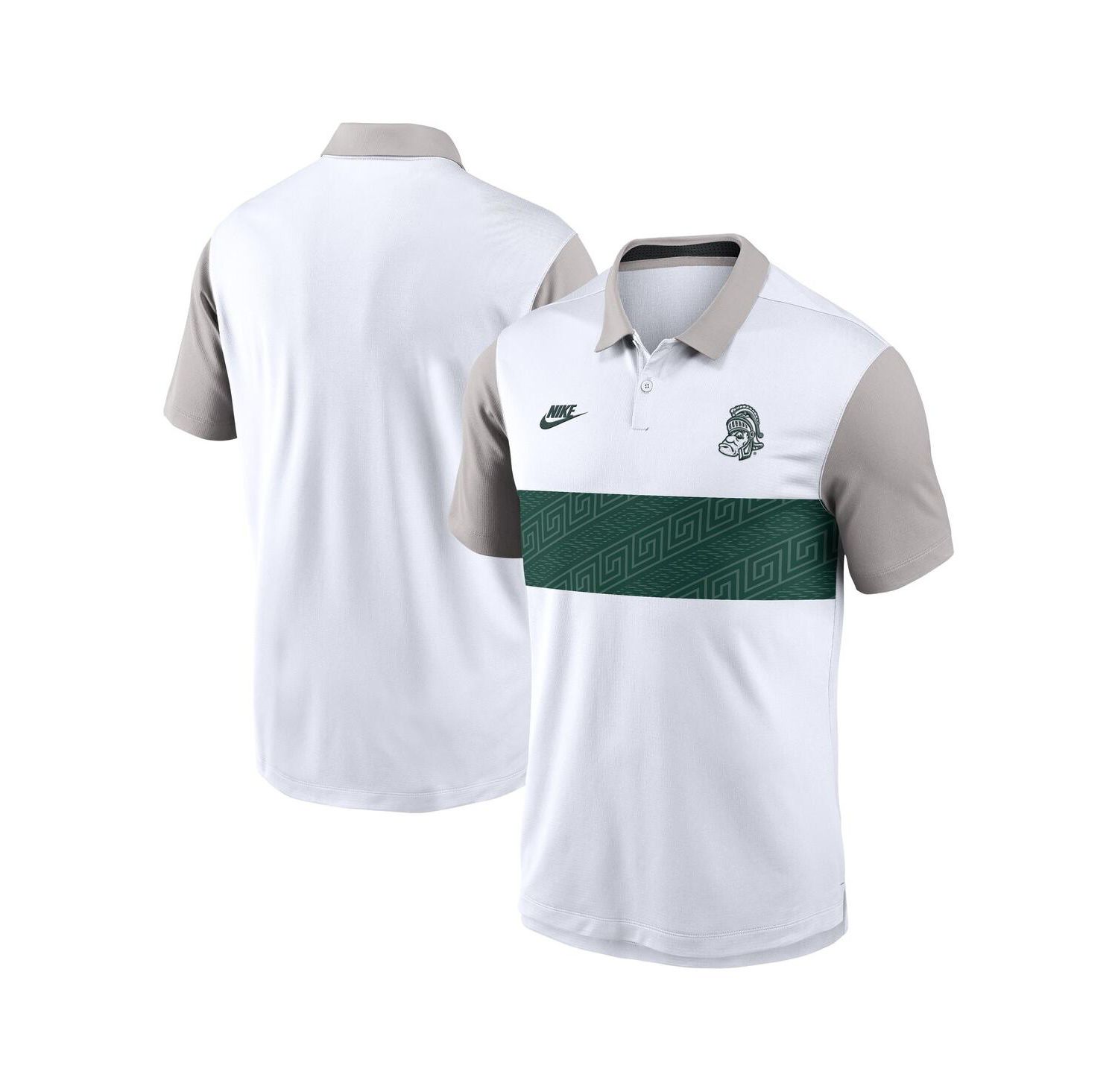 Men's White/Gray Michigan State Spartans Athletic Prep Legacy Logo Vapor Performance Polo Shirt