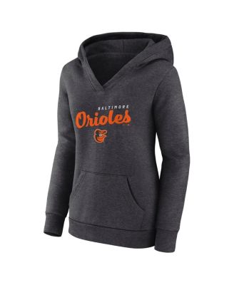 Women's Heather Charcoal Baltimore Orioles Logo Triumphant V-Neck Pullover Hoodie