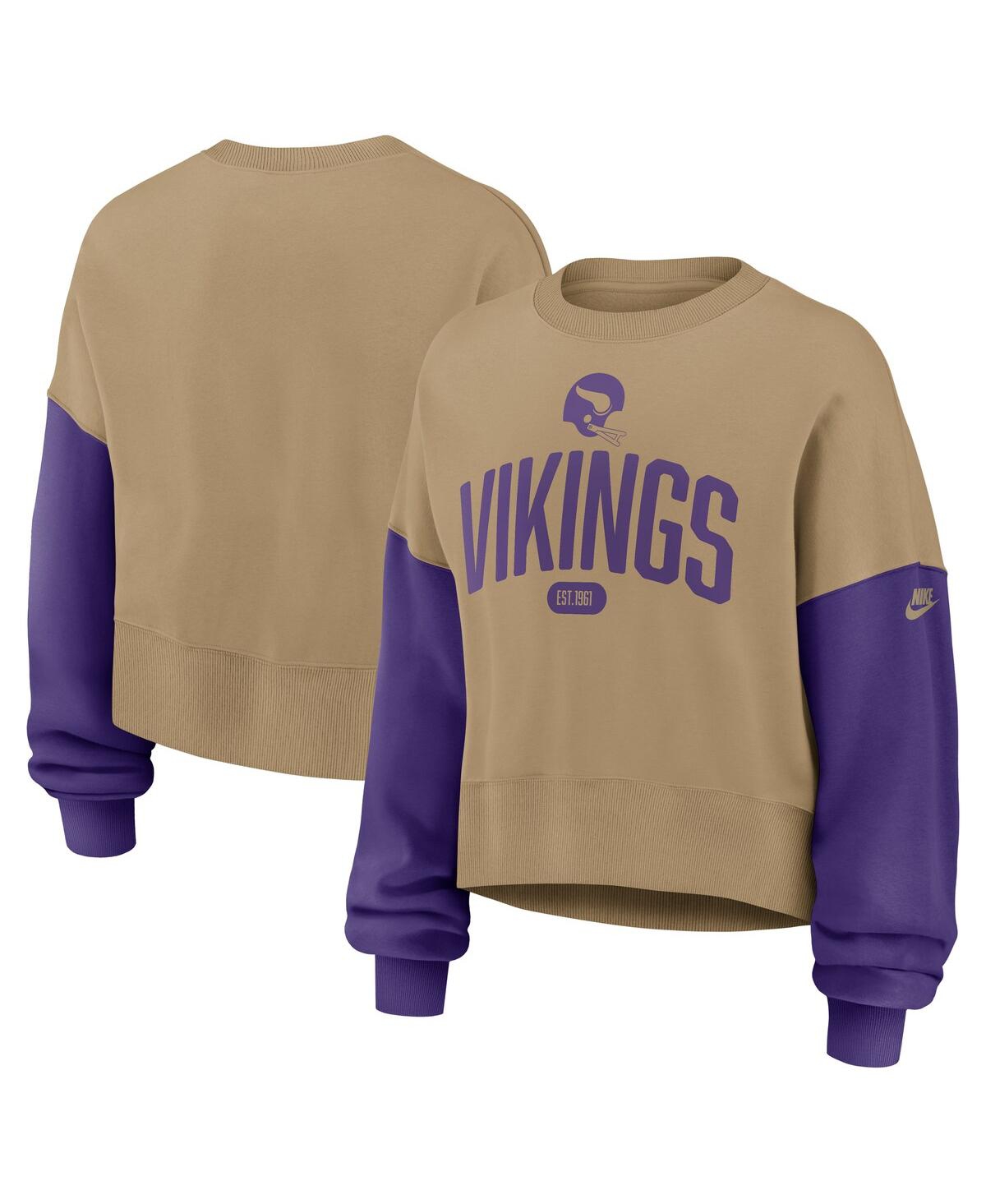 Nike Women's Tan Minnesota Vikings Oversized Rewind Pullover Sweatshirt In Brown