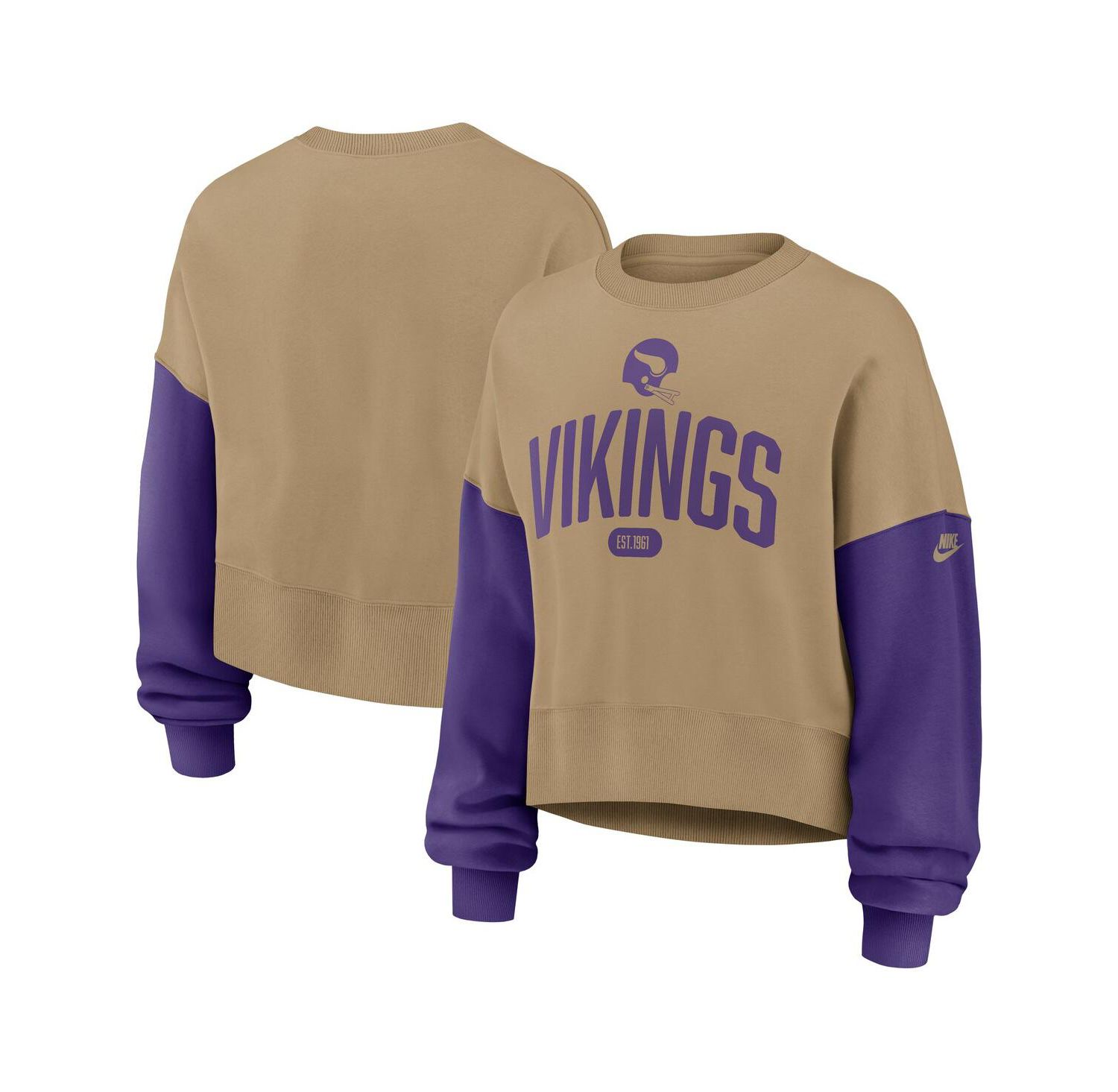 Women's Tan Minnesota Vikings Oversized Rewind Pullover Sweatshirt