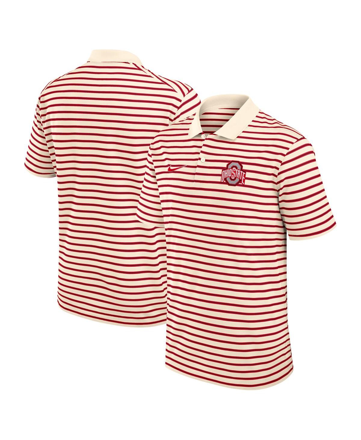 Nike Cream Ohio State Buckeyes Solid Foundation Striped Performance Polo In Red
