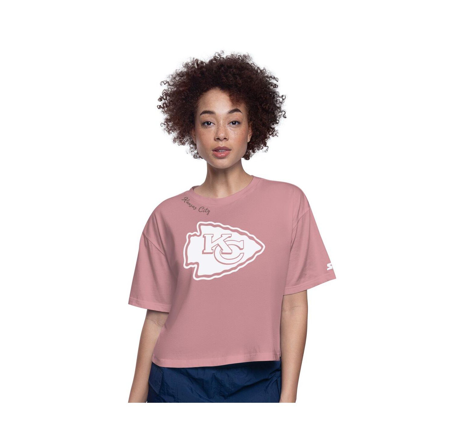 Women's Pink Kansas City Chiefs Play the Ball Boxy Cropped T-Shirt