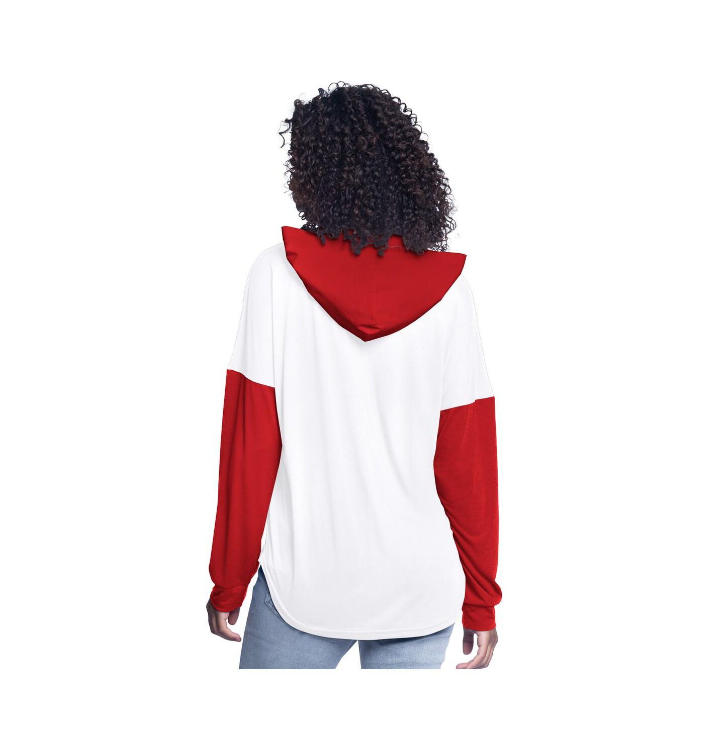 Женское худи G-III 4Her by Carl Banks White/Red NASCAR Bench Player Oversized Long Sleeve V-Neck T-Shirt — фото 2