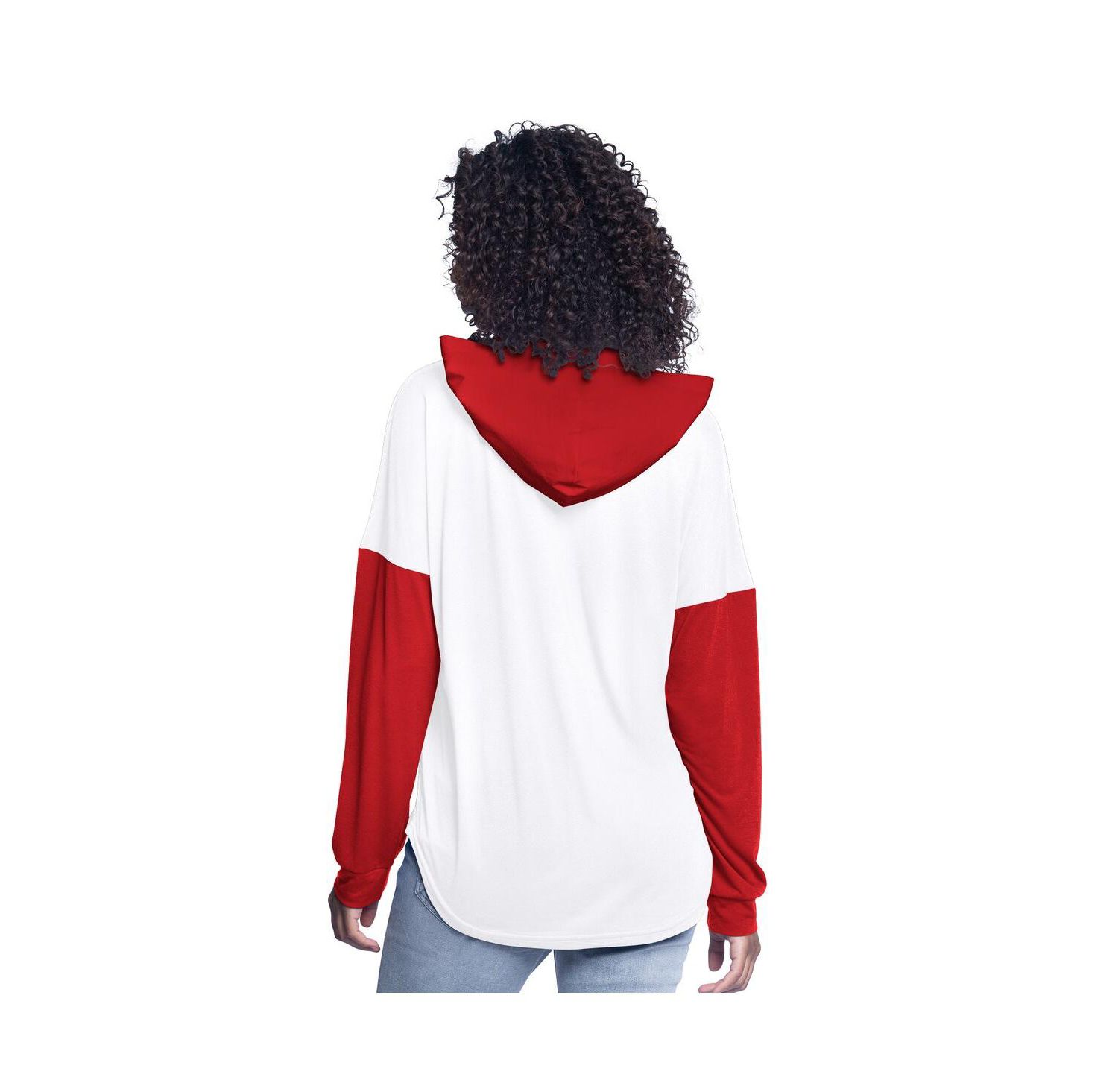 Women's White/Red NASCAR Bench Player Oversized Long Sleeve Hoodie V-Neck T-Shirt