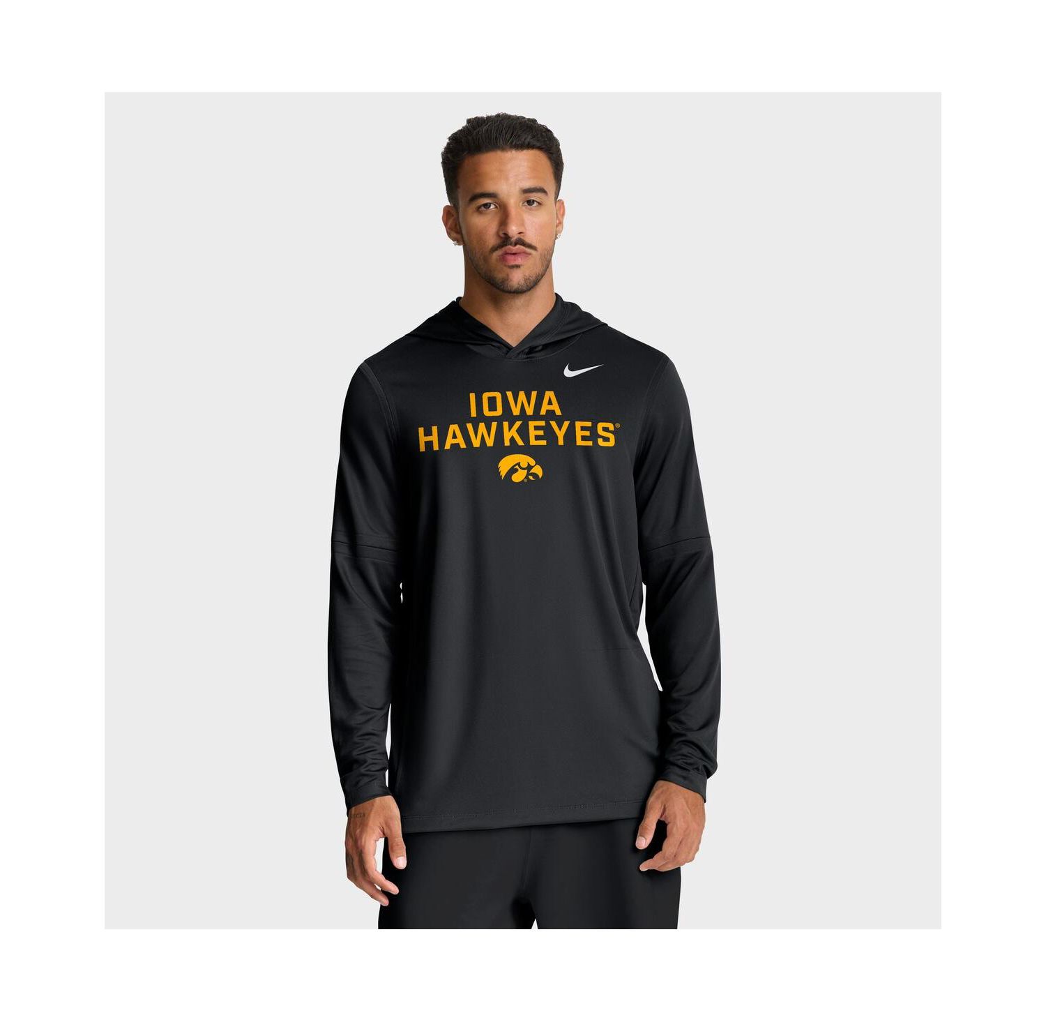 Men's Black Iowa Hawkeyes 2025 Sideline Performance Long Sleeve Hoodie T-Shirt