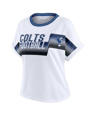 Women's White Indianapolis Colts Cropped Center Stripe Dolman T-Shirt