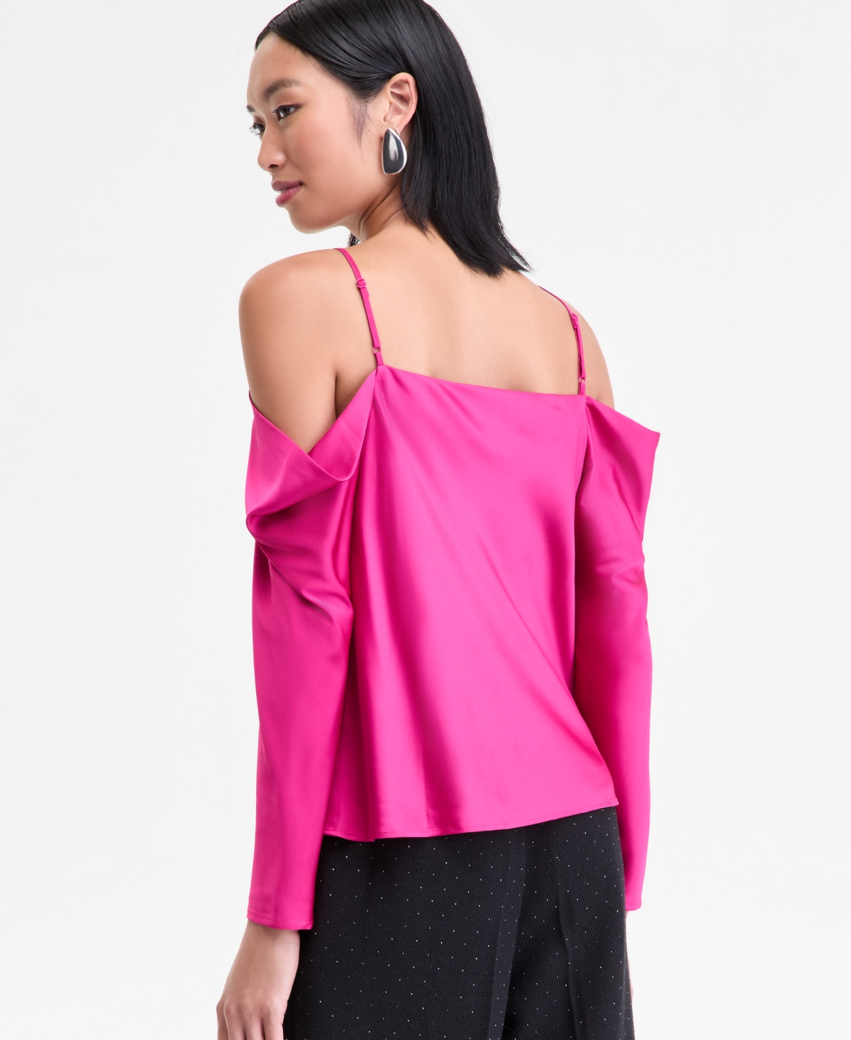 Inc International Concepts Women's Cold-shoulder Draped Blouse, Macy's Exclusive In Pink