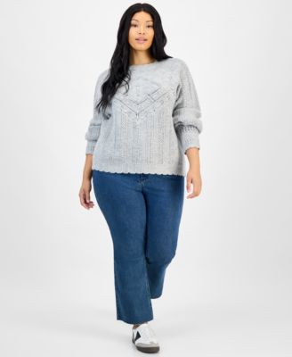 Trendy Plus Size Scalloped-Edge Pointelle Sweater, Macy's Exclusive