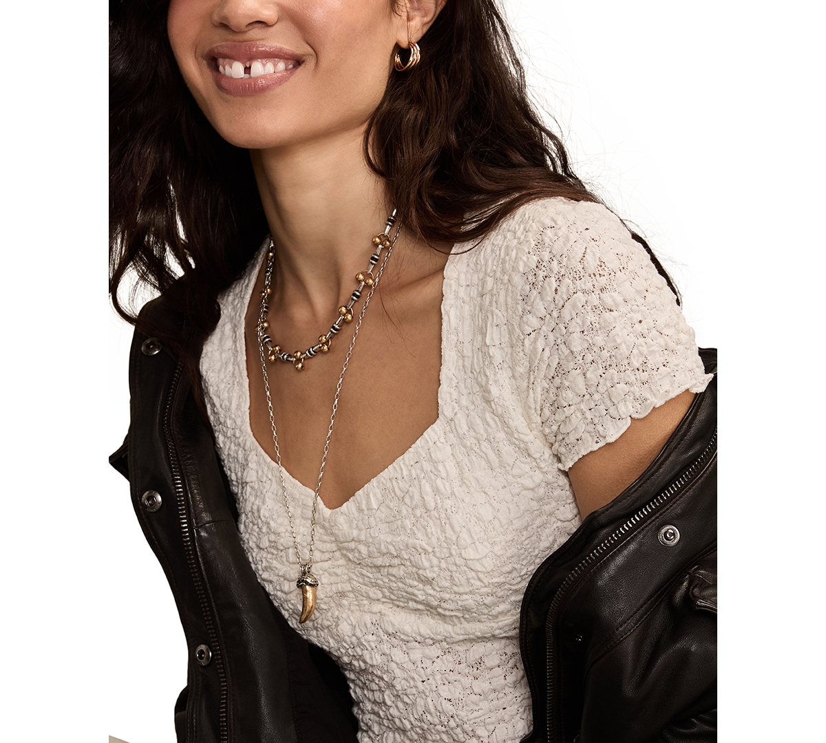 Lucky Brand Textured Sweetheart Neck Knit Top In White