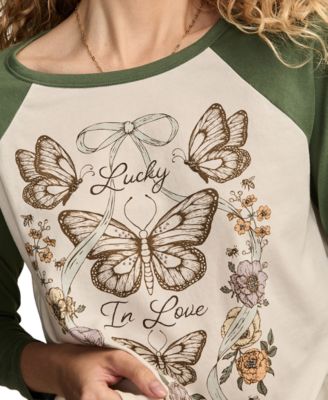 Women's Lucky In Love Butterfly T-shirt with Raglan Sleeves