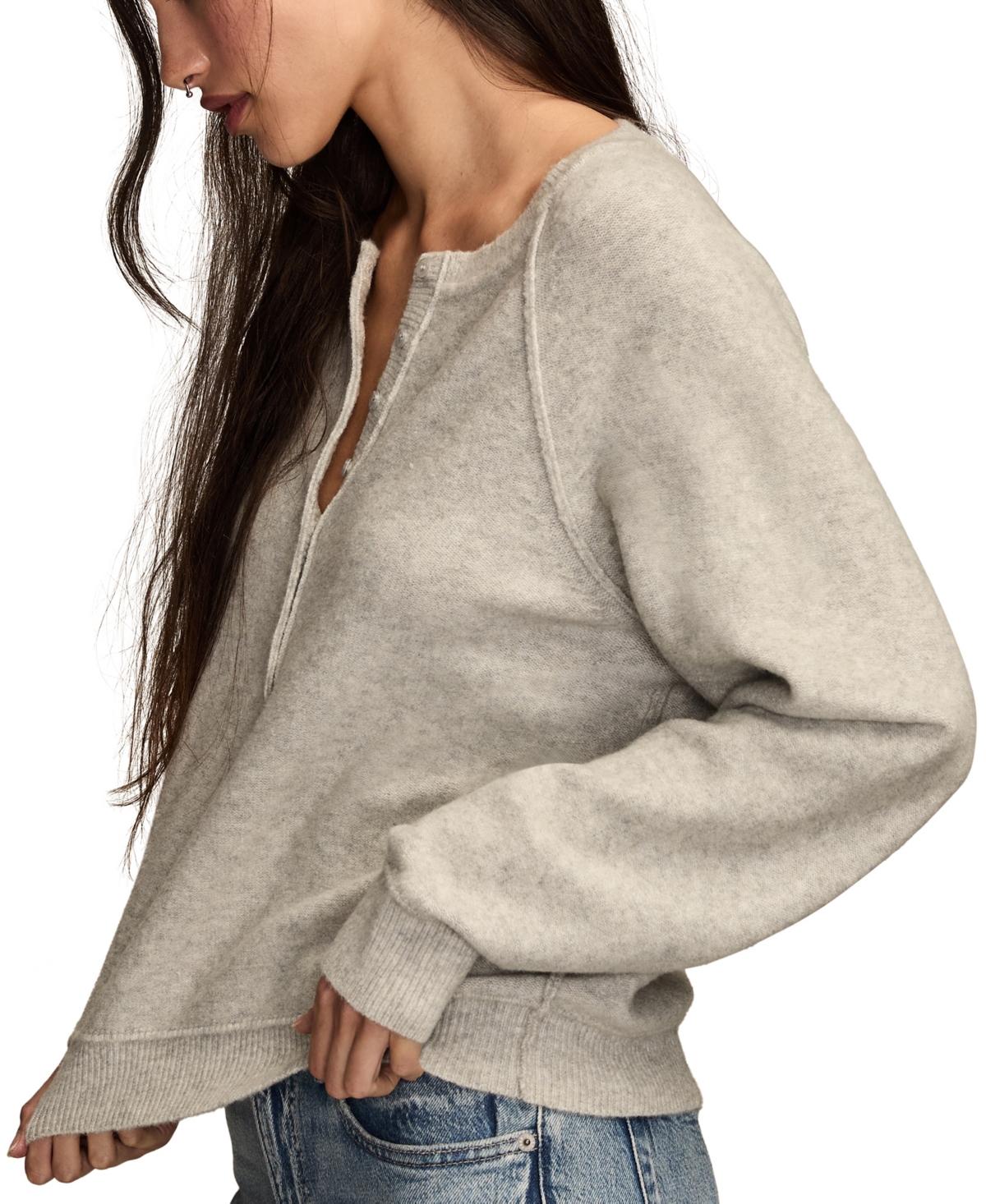 Lucky Brand Henley Sweater In Gray