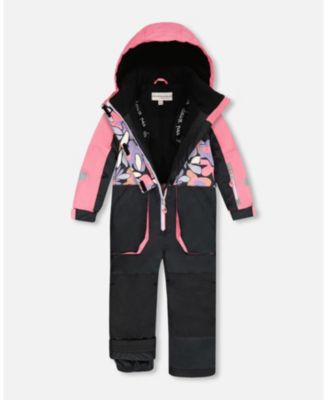 Girl One-Piece Play Snowsuit Black Retro Flower Print - Toddler|Child
