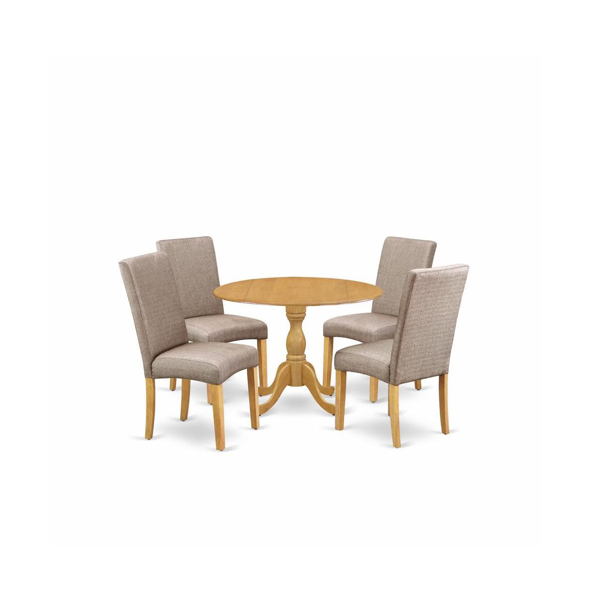 East West Furniture 5 Piece Kitchen Dining Table Set - Oak Wood Table and 4 Dark Khaki Linen Fabric Modern Dining Chairs with High Back - Oak Finish
