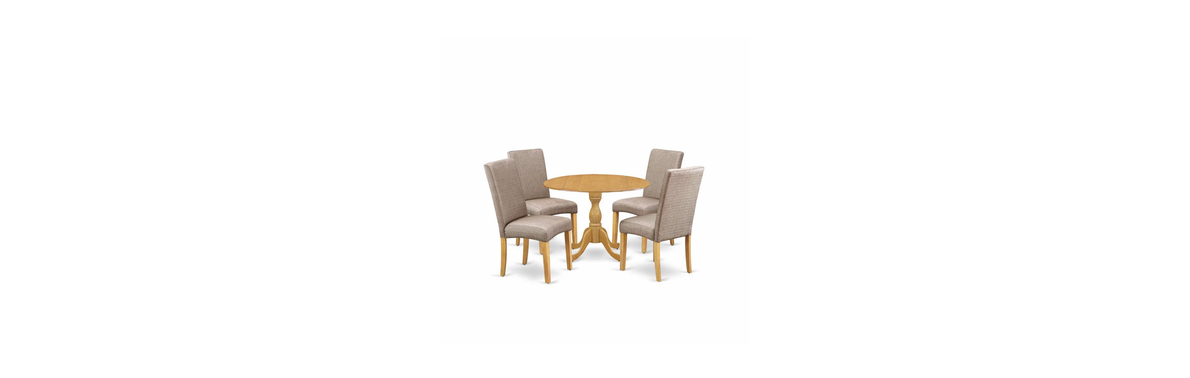 East West Furniture 5 Piece Kitchen Dining Table Set - Oak Wood Table and 4 Dark Khaki Linen Fabric Modern Dining Chairs with High Back - Oak Finish