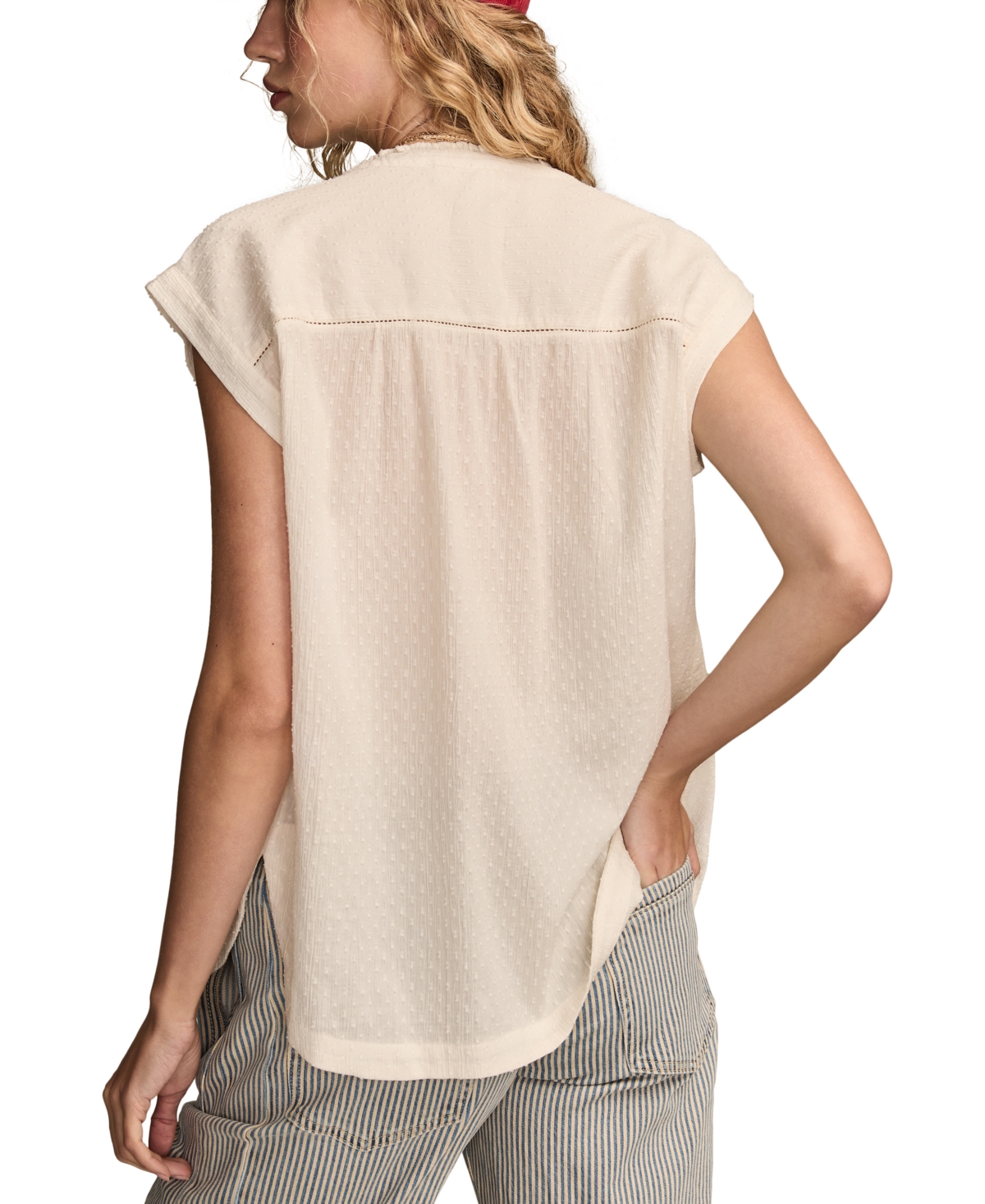 Lucky Brand Women's Dolman Ruffle Button Down Top In White