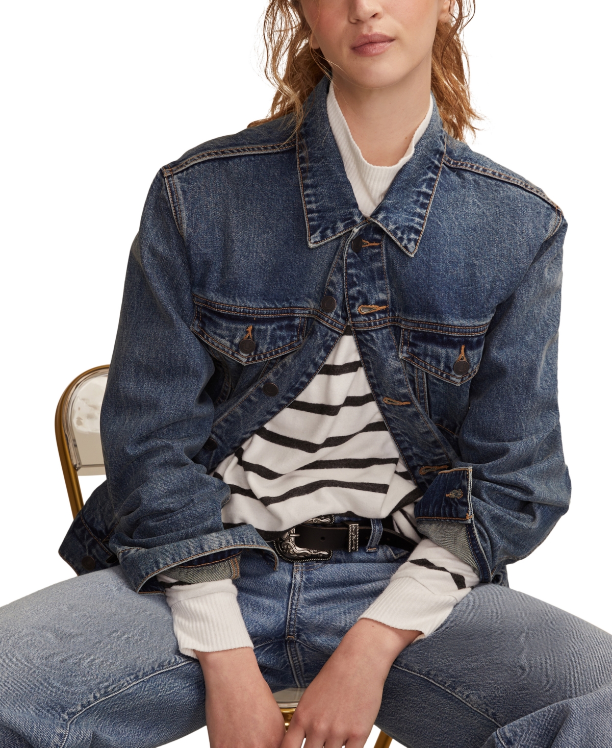 Lucky Brand Cloud Stripe Mock Neck Knit Top
