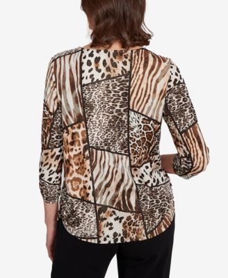 Women's Classic Puff Animal Print Color Block Top