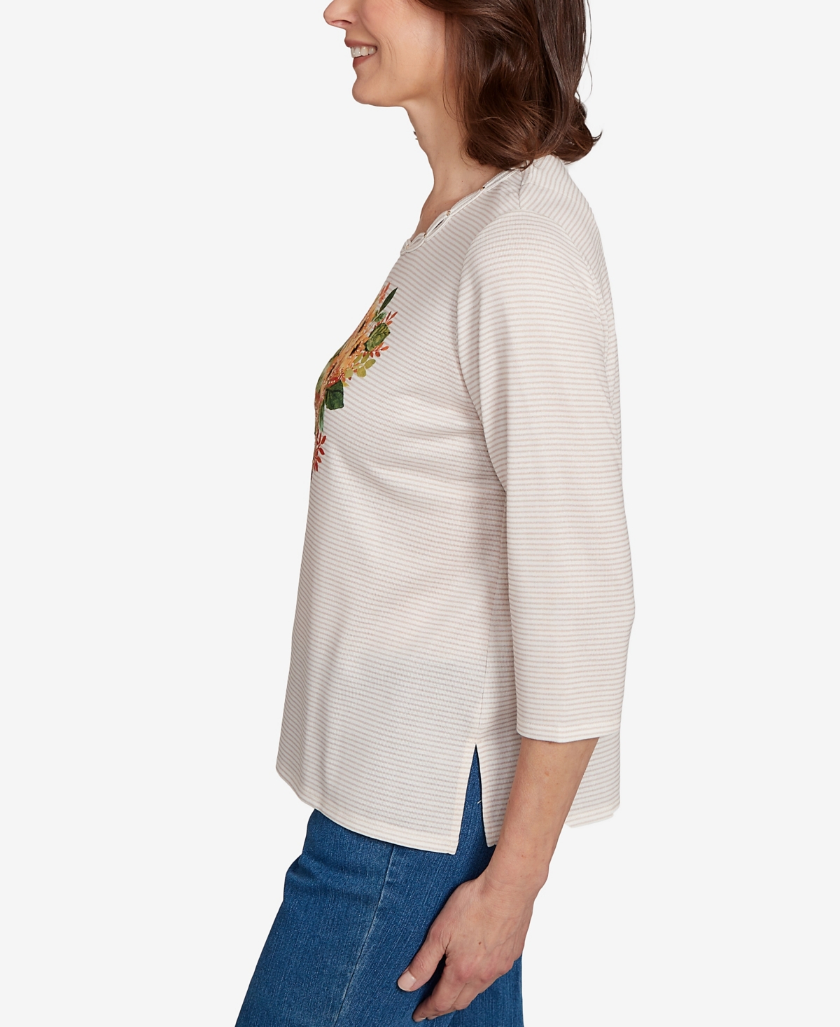 Alfred Dunner Plus Size Classic Harvest Basket Crew Neck Top In Neutral